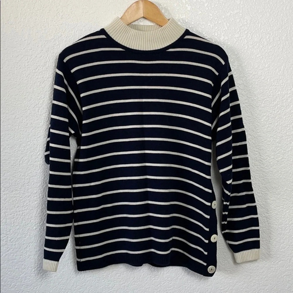 Liz Claiborne Sweaters - Liz Claiborne Wool Blend Navy Stripe Mock Neck Nautical Sweater SZ Petite Small